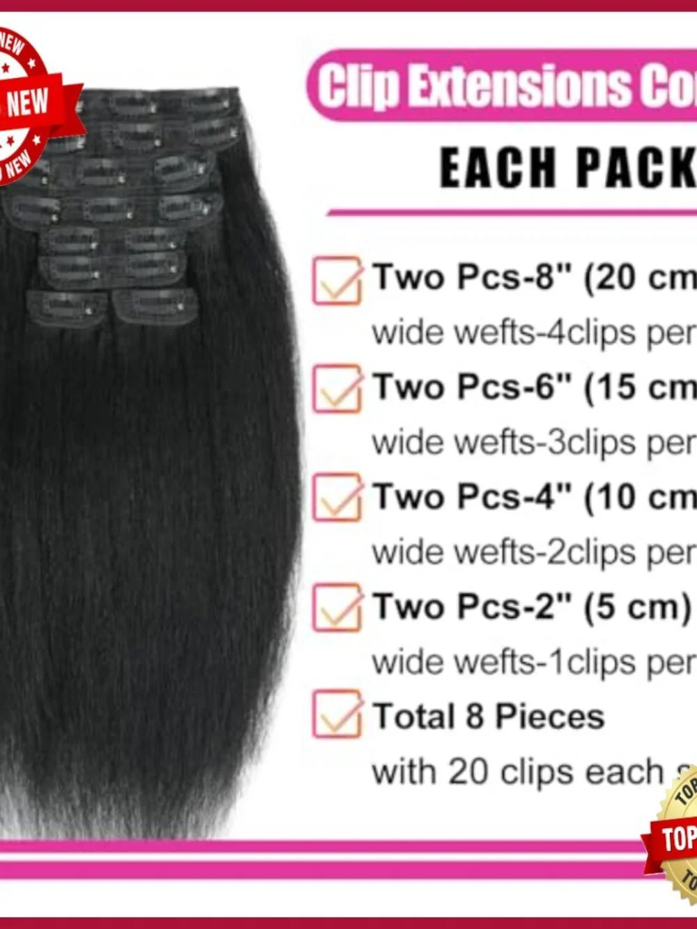 Kinky Straight Clip In Hair Extensions 24 Inch 8Pcs 130g Human Hair